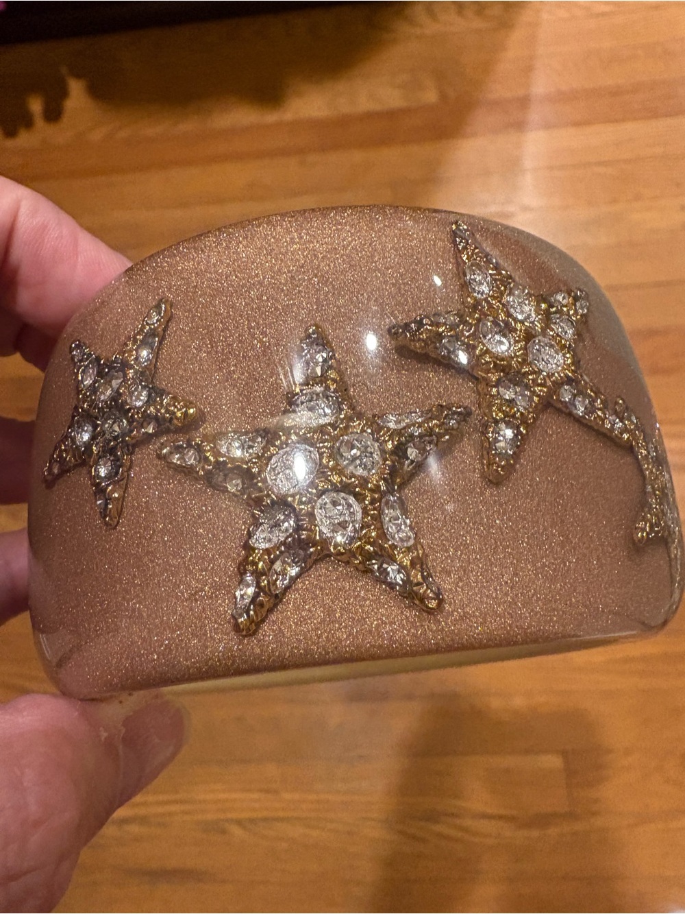 Roberto Cavalli Shimmering Brown Resin Cuff with Crystal Star Accents